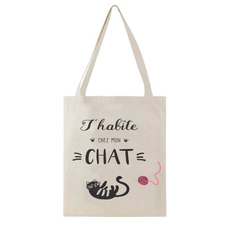 Sac Tote Bag Chat Message J Habite Chez Mon Chat Collection Chats