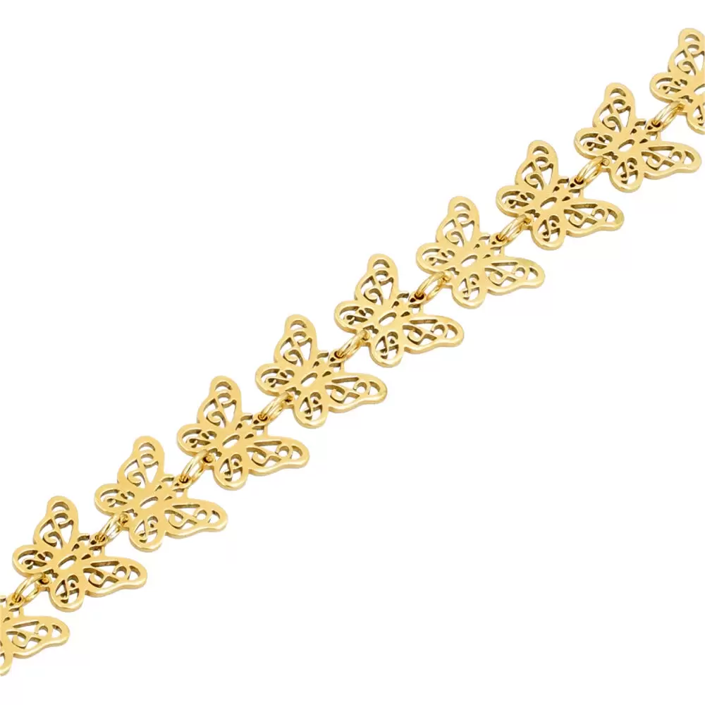 Bracelet Gourmette Fantaisie Papillons Et Galaxite - Acier Inoxydable 18 Cm